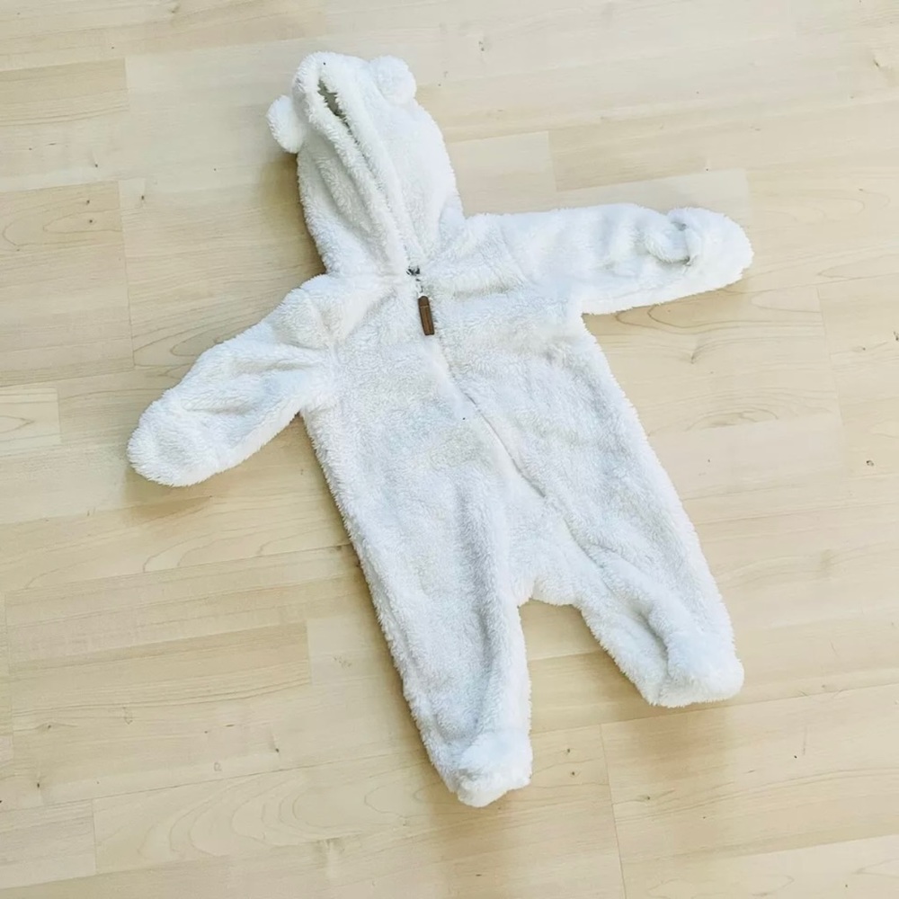 Polar Bear Plush Fuzzy Hooded Onesie with Ears Carters 3 Months White Footie